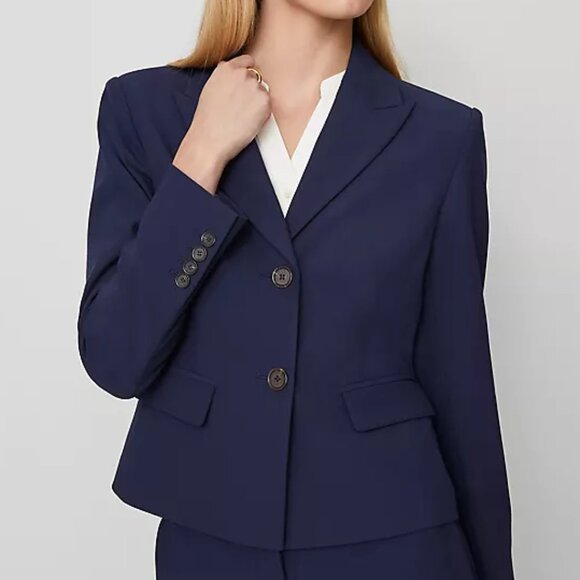 NWT Ann Taylor Womens 16 Navy The Shorter Two Button Blazer Bi-Stretch Academia - Picture 2 of 15